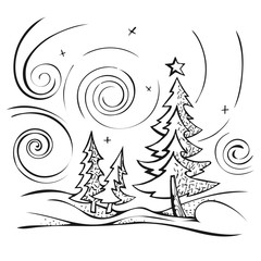 Winter landscape sketch stylized vector