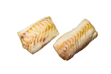 Raw Murmansk cod fillets back on a white background. Isolated.