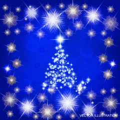 Fototapeta na wymiar Background in abstract blue and white colors with christmas tree. Illustration.