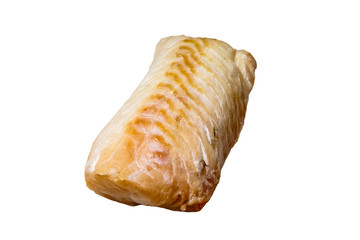Raw Murmansk cod fillets back on a white background. Isolated.