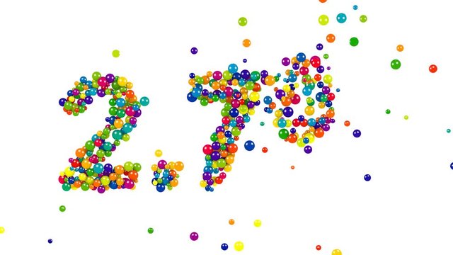 Multicolored candy sweets in shape of 2.7 percent on white background