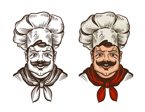 Chef face caricature cartoon. Vector illustration