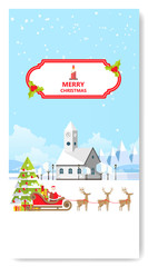 Obraz premium Merry Christmas Greeting Card Flat Style Vector Illustration.