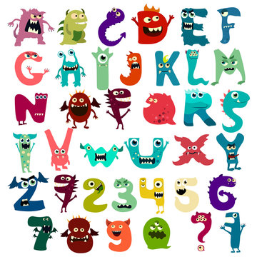 Monster funny cut aphabet with English letter. Vector