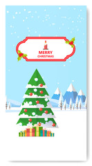Naklejka na ściany i meble Merry Christmas Greeting Card Flat Style Vector Illustration.