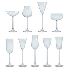 Types of Wine and Glasses Description Set of types of wine and glasses red white sparkling and dessert wine.