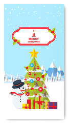 Merry Christmas Greeting Card Flat Style Vector Illustration.

