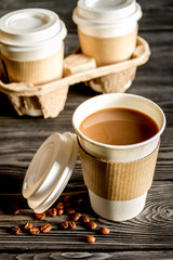 coffee cup take away at wooden background