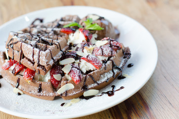 Strawberry waffle with ice cream