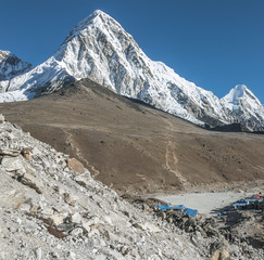 View of the Pumo Ri (7161 m) and Gorak Shep village - Everest region, Nepal