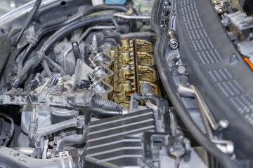 Fototapeta premium Car repair service, Auto mechanic repairing car engine