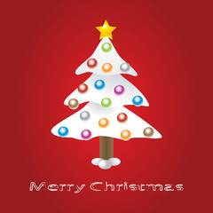 Naklejka premium White Christmas tree with colored balls on a red background