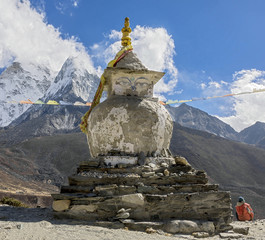 Ancient Buddhist stupa near Dingboche valley - Everest region, Nepal, Himalayas