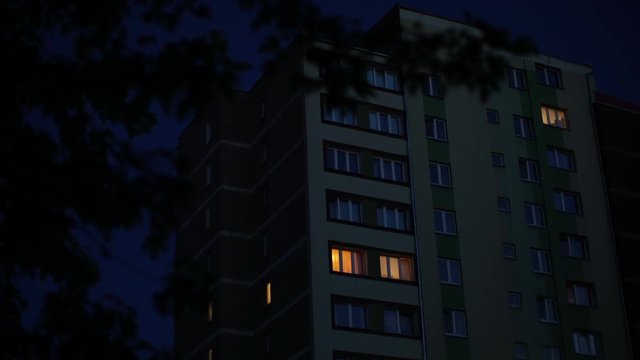 Night-Time establishing shot of apartment building in Europe