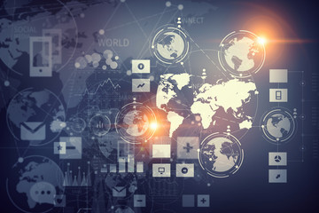 Stock market chart on blue background . Mixed media