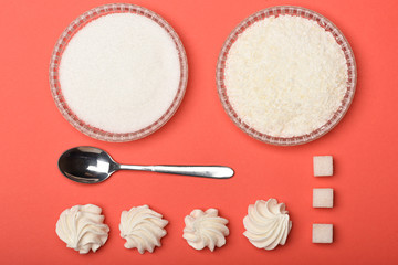 marshmallow, spoon and sugar