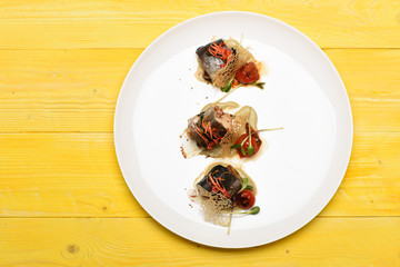 dish of fish on plate