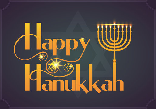 Falt design style Happy Hanukkah logotype.Happy Hanukkah card template