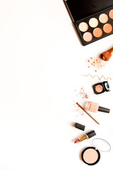 decorative cosmetics nude on white background top view