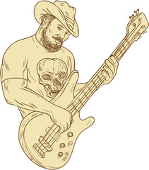 Cowboy Bass Guitar Isolated Drawing