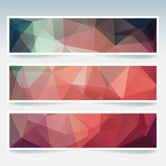 Set of banner templates with abstract background. Modern vector banners with polygonal background. Brown, green, pink colors.