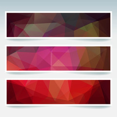 Set of banner templates with abstract background. Modern vector banners with polygonal background. Pink, red, brown colors.