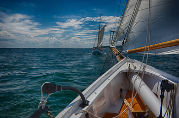 Two sailboats racing