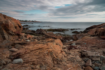 Fototapeta na wymiar Long exposure of rocky New England coastline