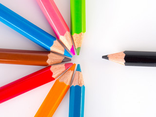Color pencils on white background.