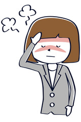 かわいいビジネスウーマン　線画　上半身　発熱