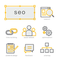 Thin line icons set, Search Engine Optimization