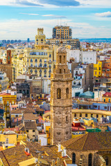 Aerial view of a tower of a church eglesia de santa caterina in spanish city valencia