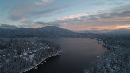 A Norhwestern Lake In Winter with Snow