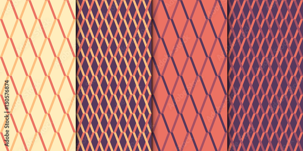 Poster collection of simple geometric pattern textures. set of 4 backgrounds. seamless repeating retro styl