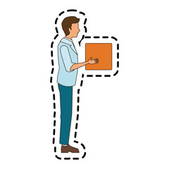 Man cartoon with box icon. Male avatar person people and human theme. Isolated design. Vector illustration