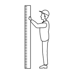 Man cartoon with ruler icon. Male avatar person people and human theme. Isolated design. Vector illustration