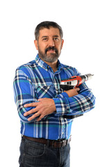 Hispanic Man Holding Drill