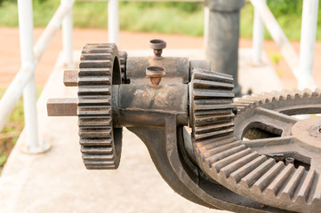 close-up old metal cog wheels