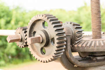 close-up old metal cog wheels