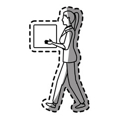 Woman cartoon with box icon. Girl female avatar person people and human theme. Isolated design. Vector illustration