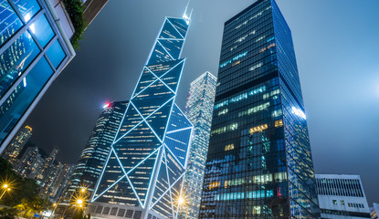low angle view of business buildings in Hong Kong,China.