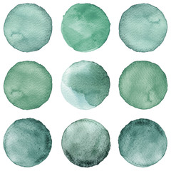Watercolor circles collection gray colors. Stains set isolated on white background. Design elements - 130580647