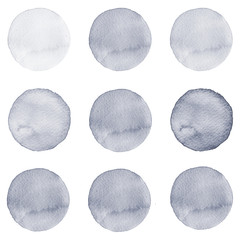 Watercolor circles collection gray colors. Stains set isolated on white background. Design elements - 130580656