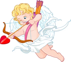 Muurstickers Cupid with Bow and Arrow Aiming at Someone © Anna Velichkovsky