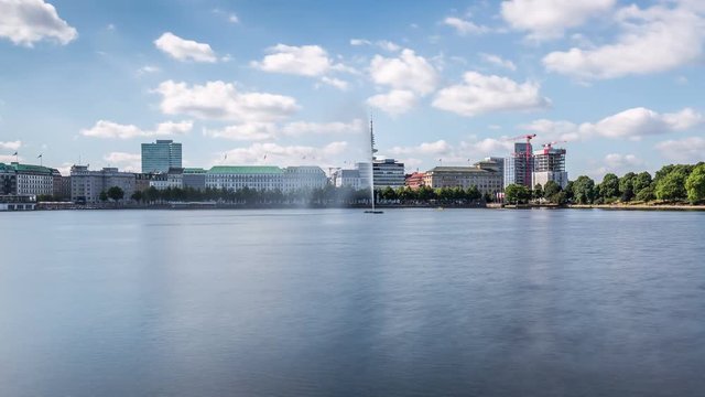 Hamburg Inner Alster Lake with Fountain Hyperlapse