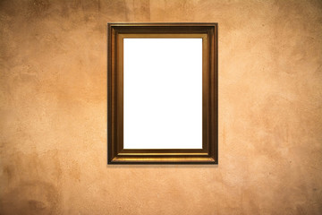 wooden picture frame on  old wall background