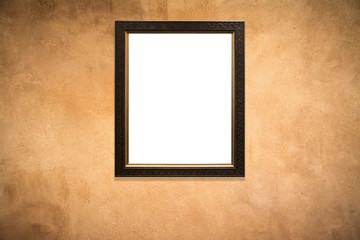 wooden picture frame on  old wall background