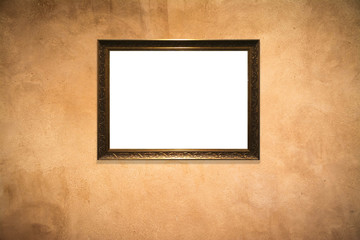 wooden picture frame on  old wall background