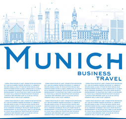 Obraz premium Outline Munich Skyline with Blue Buildings and Copy Space.