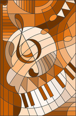 Abstract image of a treble clef in stained glass style ,brown tone